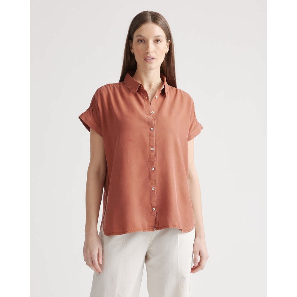 Quince Vintage Wash Tencel Camp Shirt Terracota size Small